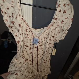 Love Floral Mini Dress - Cream and Brown